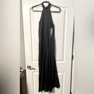 NWT s•deer Elegant Halter Wideleg Satin Jumpsuit, Asymmetrical Leg Design Size S